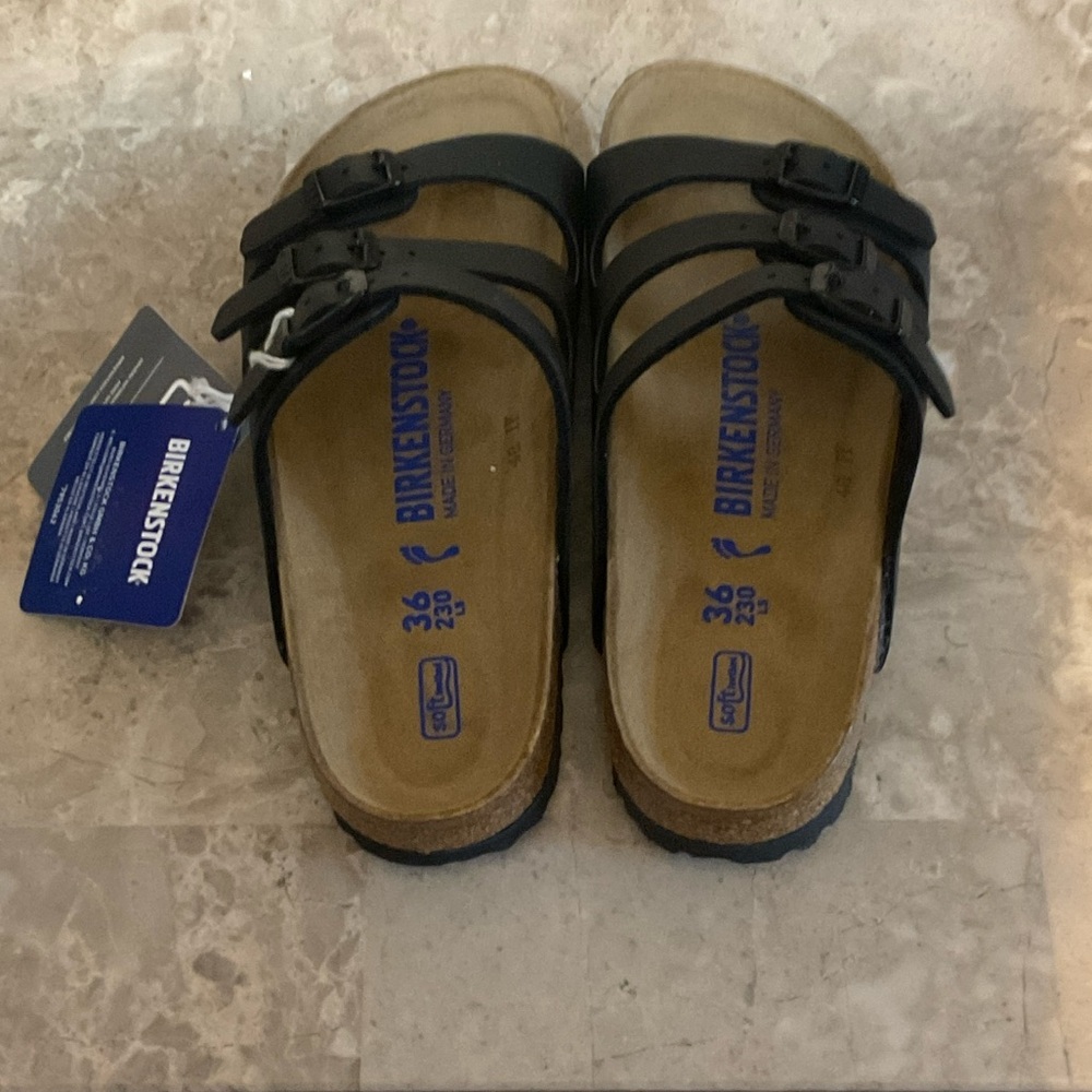 Birkenstock 36 Florida Fresh Black Leather Sandals